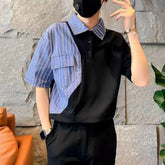 Hearujoy Fashion Stripe Patchwork Polo Shirts For Men Short sleeve Tee Tops Summer Trendy Contrast Color  Fake Two Polos Tshirts Clothing